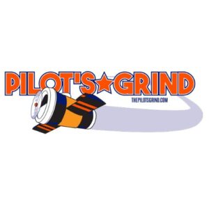 Pilots Grind with airplane flying underneath